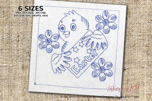 Bird Holding Easter Sign Redwork