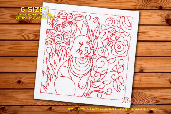 Cartoon Little Bunny Sitting Redwork
