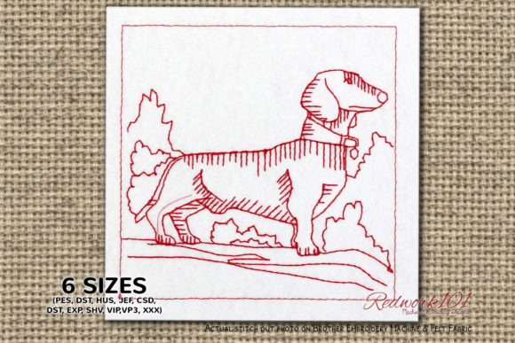 Dachshund Dog Redwork