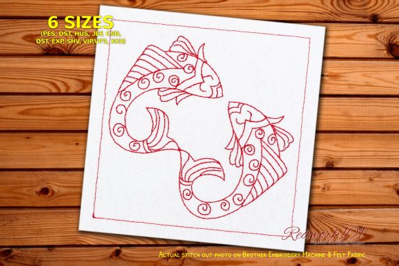 Fish Pisces Zodiac Sign Redwork