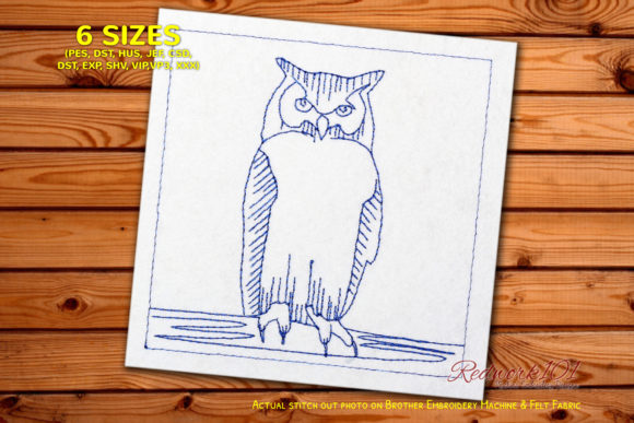 Great Horned Owl on a Tree Redwork