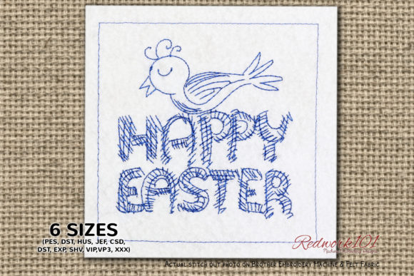 Happy Easter Bird Redwork