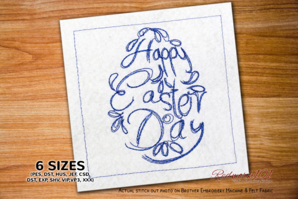 Happy Easter in Egg Shape Text Redwork