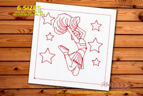 Jumping Cheer Leader Redwork