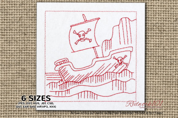 Pirate Ship Redwork