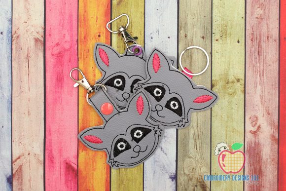 Raccoon Face in the Hoop Keyfob