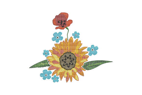 Sunflower and Poppy Embroidery Design