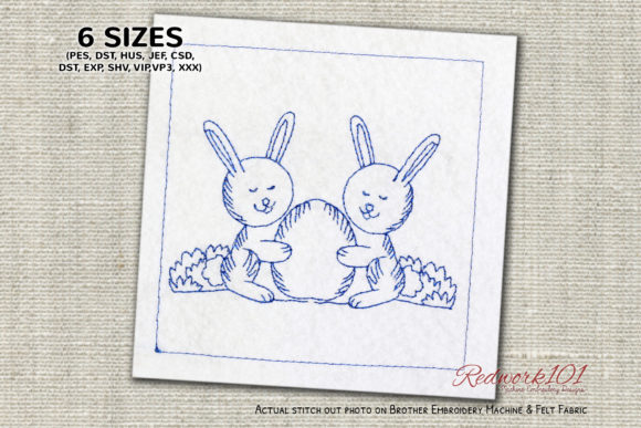Two Bunnies with Easter Egg Redwork